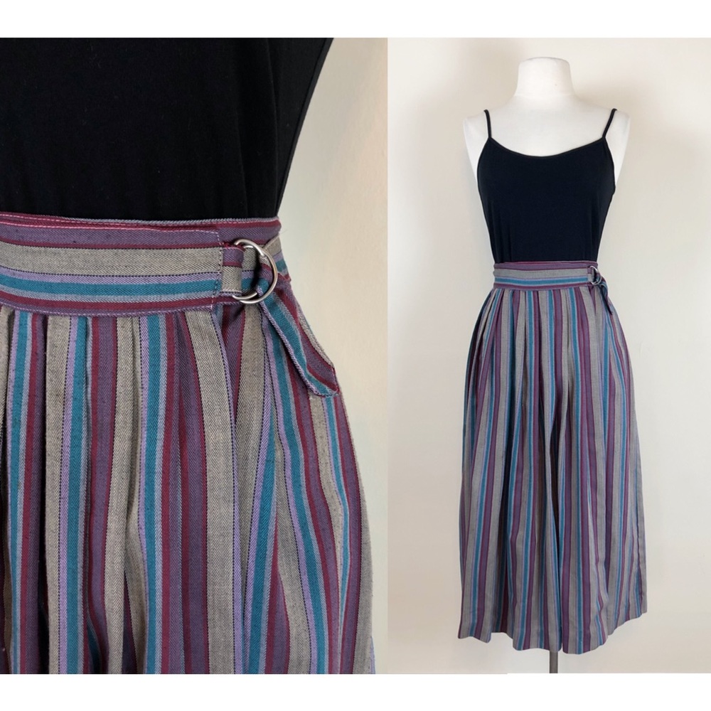 vintage 70s 80s herringbone stripe full circle skirt wrap grunge boho hippie mod